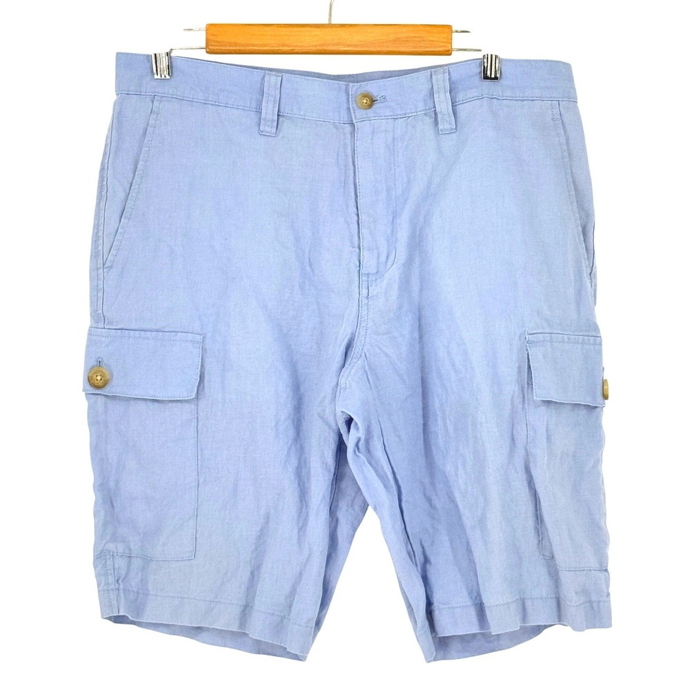 Michael Kors Mens 100% Linen Cargo Shorts Powder Blue Pastel 34 Preppy Old Money